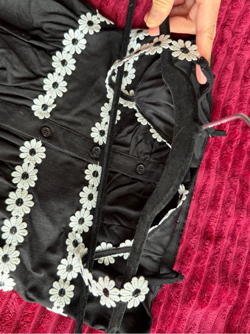 Altar’d State Black Floral-Trim Button Front Peplum Adjustable Strap Tank Top - Picture 11 of 12